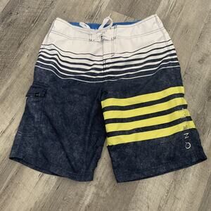 O’Neill Shorts Mens 33 Blue White Striped Board Swim Trunks Drawstring Cargo